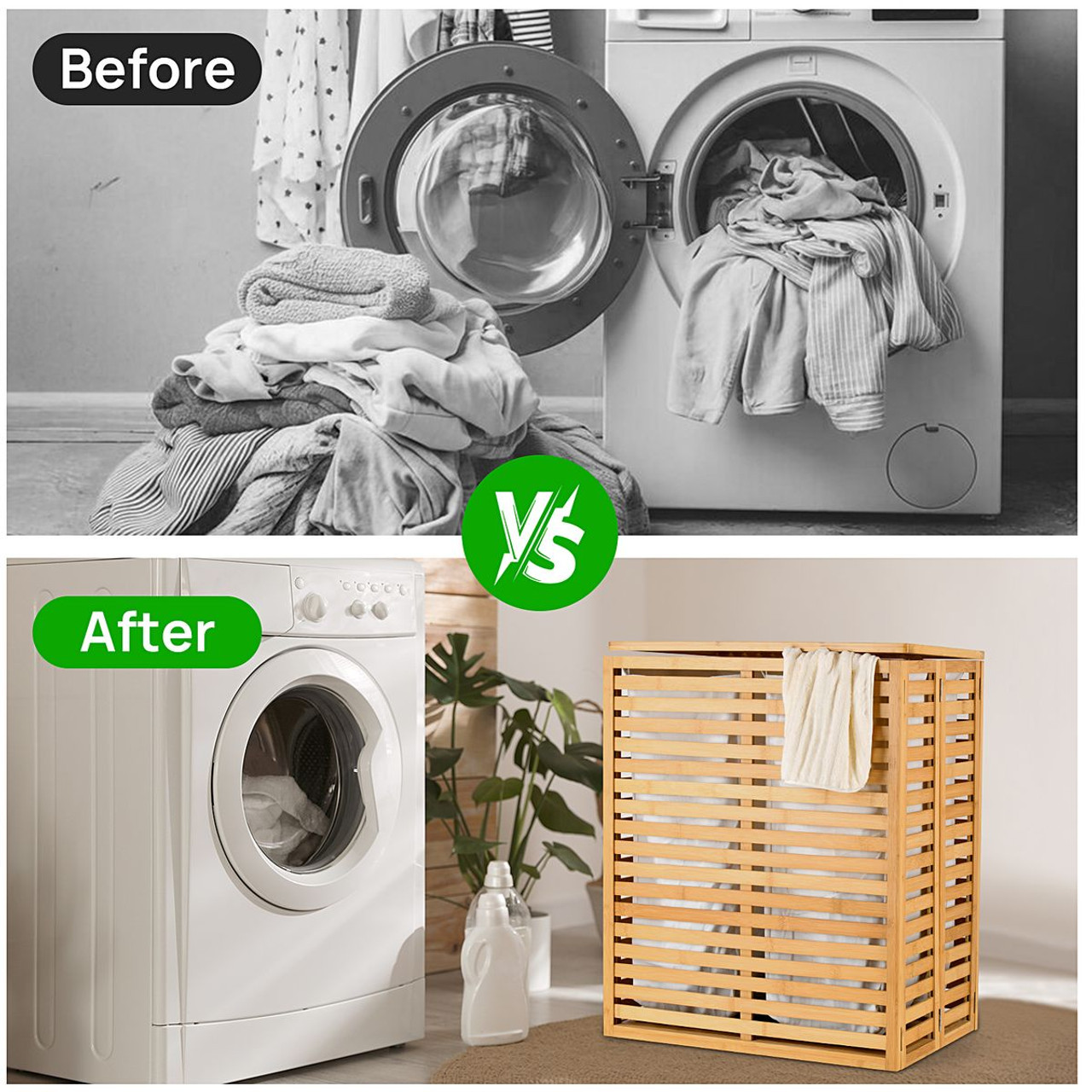 Foldable Bamboo Laundry Hamper with 2-Section Removable Liner Bag product image Foldable Bamboo Laundry Hamper with 2-Section Removable Liner Bag product image