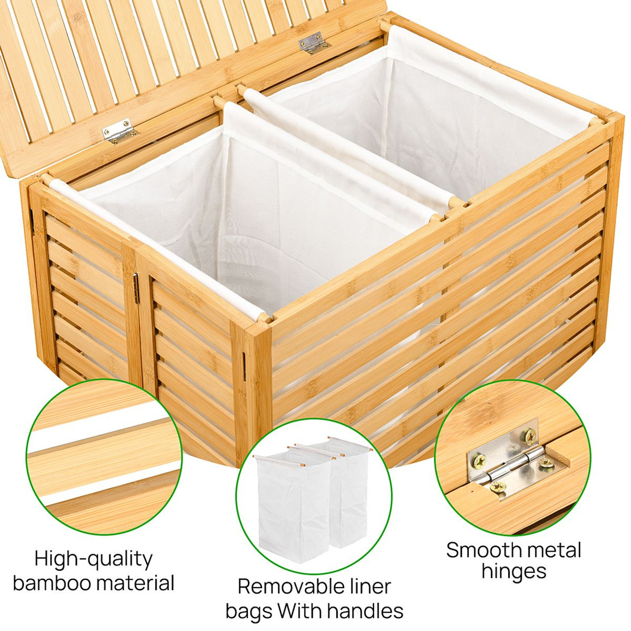 Foldable Bamboo Laundry Hamper with 2-Section Removable Liner Bag product image Foldable Bamboo Laundry Hamper with 2-Section Removable Liner Bag product image