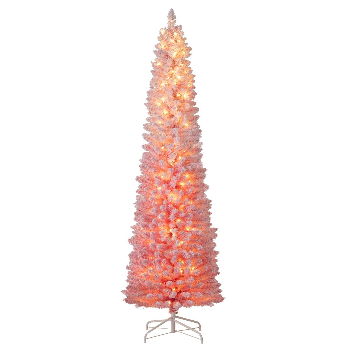 Snow-Flocked Artificial Pink Christmas Tree with LED Lights  product image