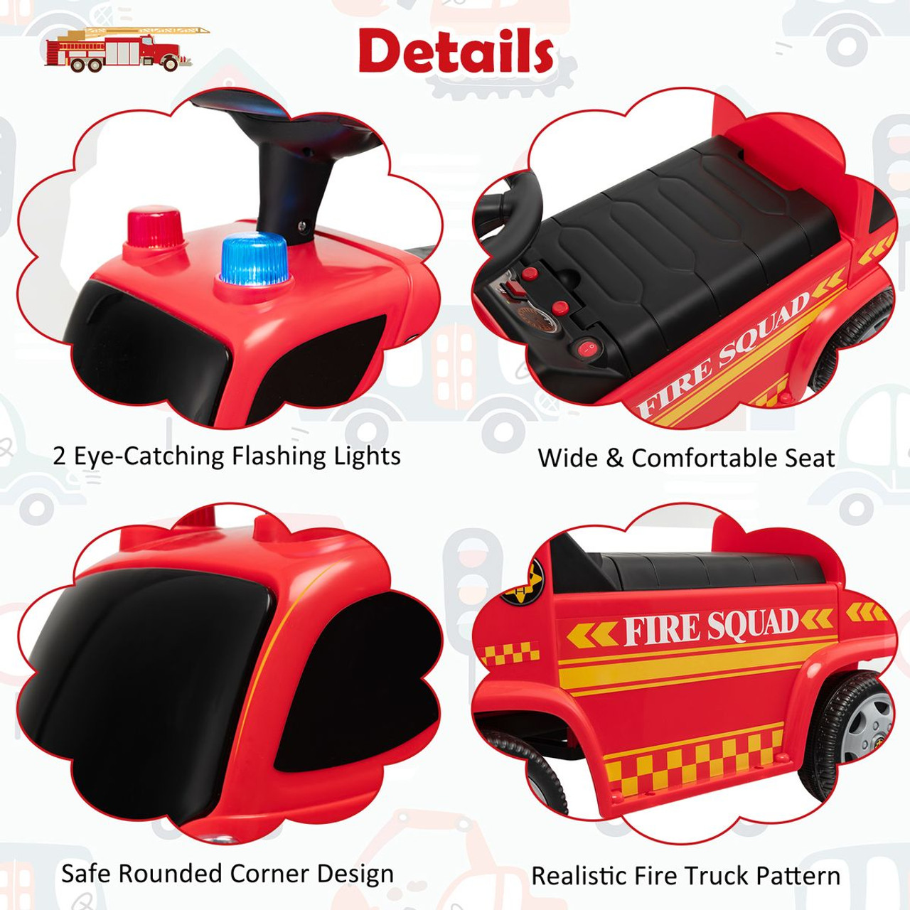 Kids' Foot-to-Floor Fire Truck with Music and Bubble Maker product image