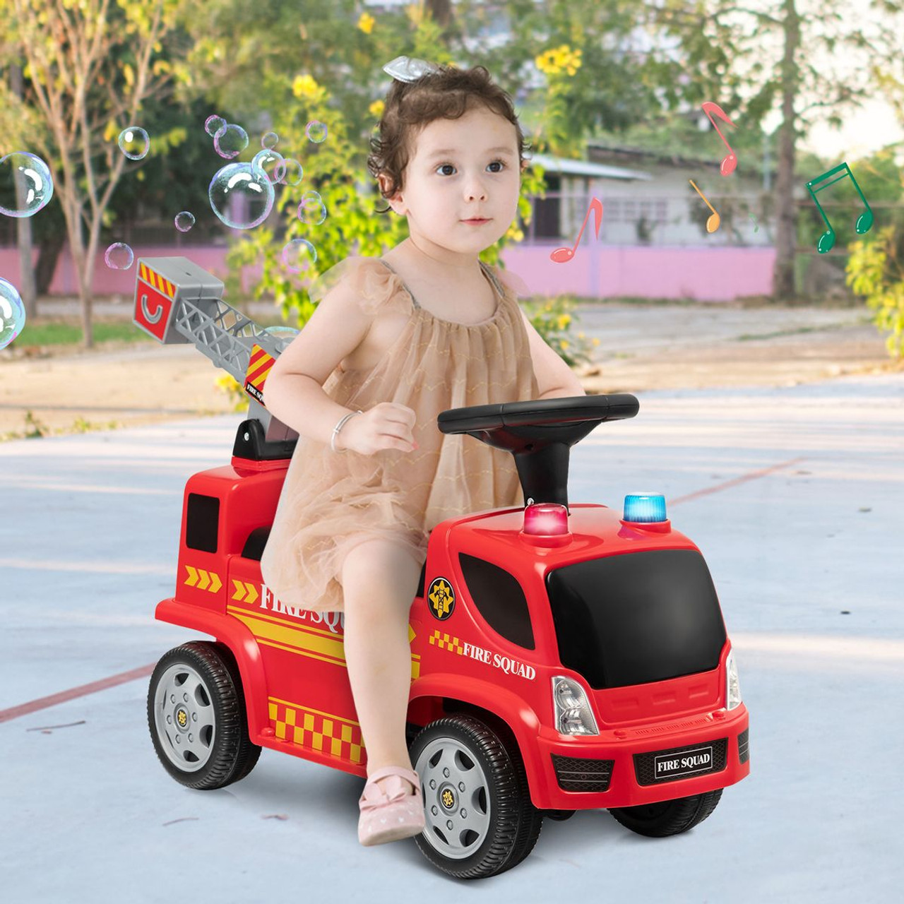 Kids' Foot-to-Floor Fire Truck with Music and Bubble Maker product image