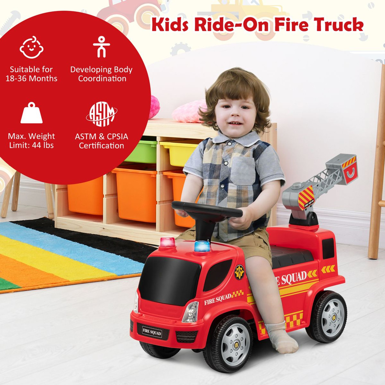 Kids' Foot-to-Floor Fire Truck with Music and Bubble Maker product image