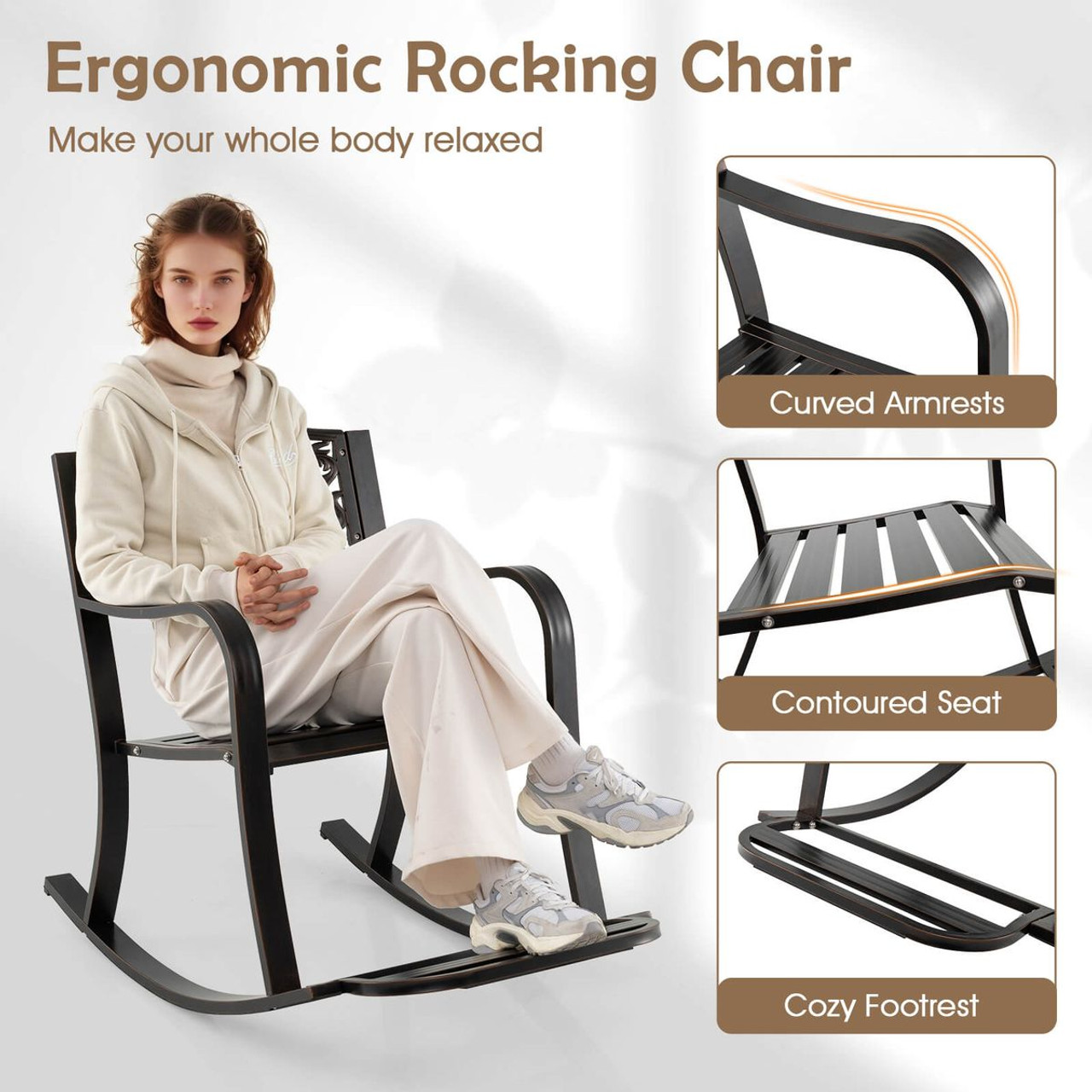 Outdoor Patio Rocking Chair with Floral Backrest Design product image Outdoor Patio Rocking Chair with Floral Backrest Design product image