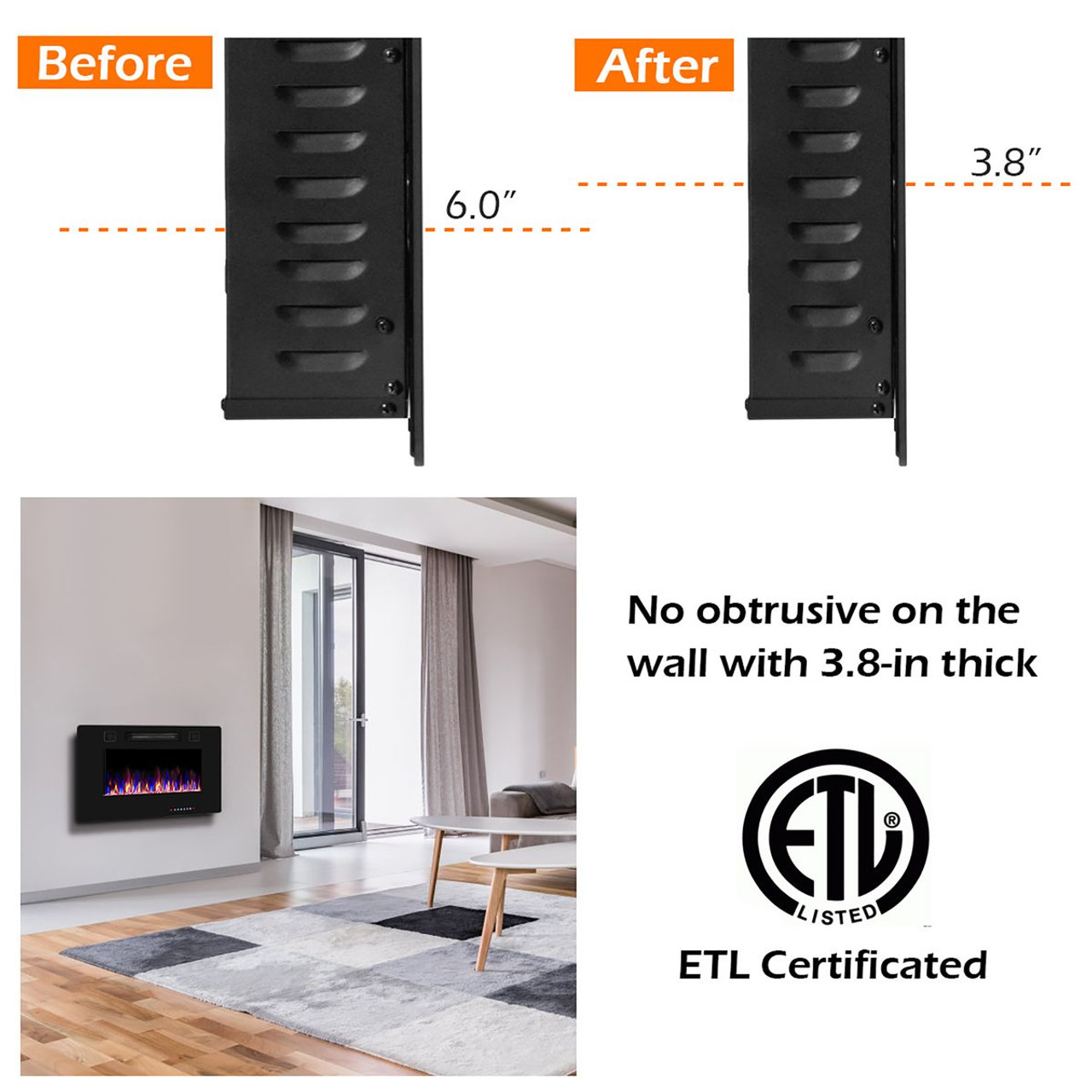 Recessed Ultra-Thin Wall Mounted Electric Fireplace product image