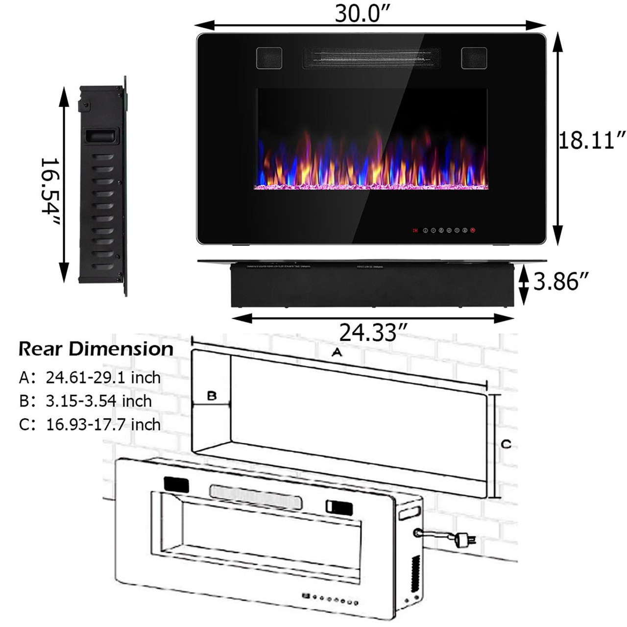 Recessed Ultra-Thin Wall Mounted Electric Fireplace product image