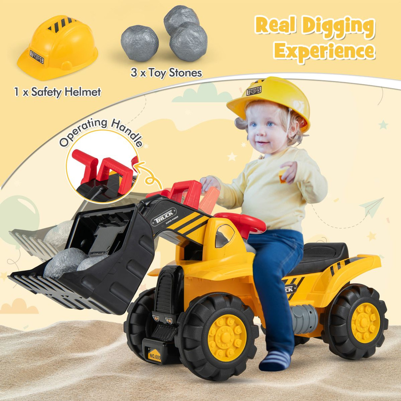 Kids' Ride-on Excavator with Realistic Sound and Rear Storage Space product image
