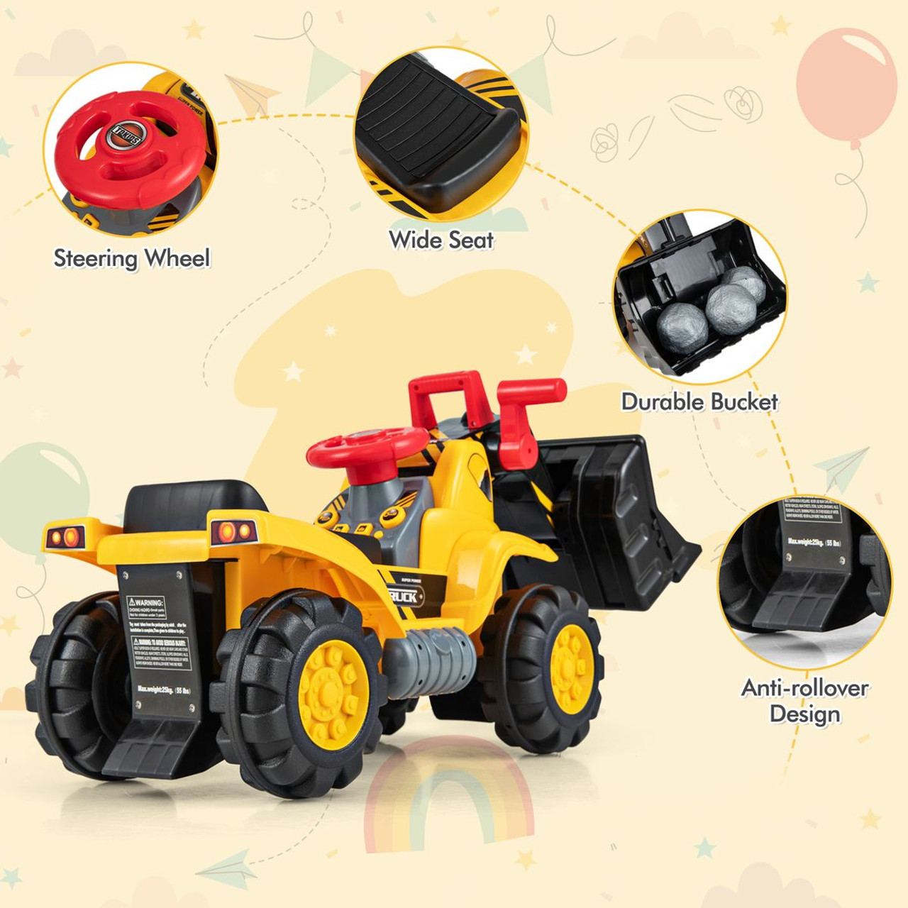 Kids' Ride-on Excavator with Realistic Sound and Rear Storage Space product image