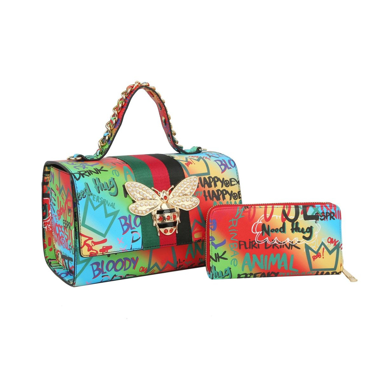 Graffiti Bee Print Satchel & Wallet Set product image