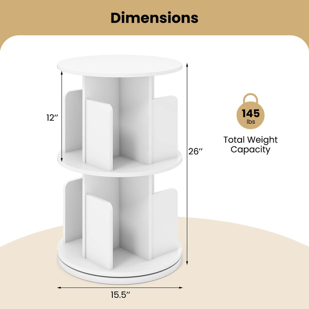 2-Tier Rotating Bookshelf with 360° Swivel product image