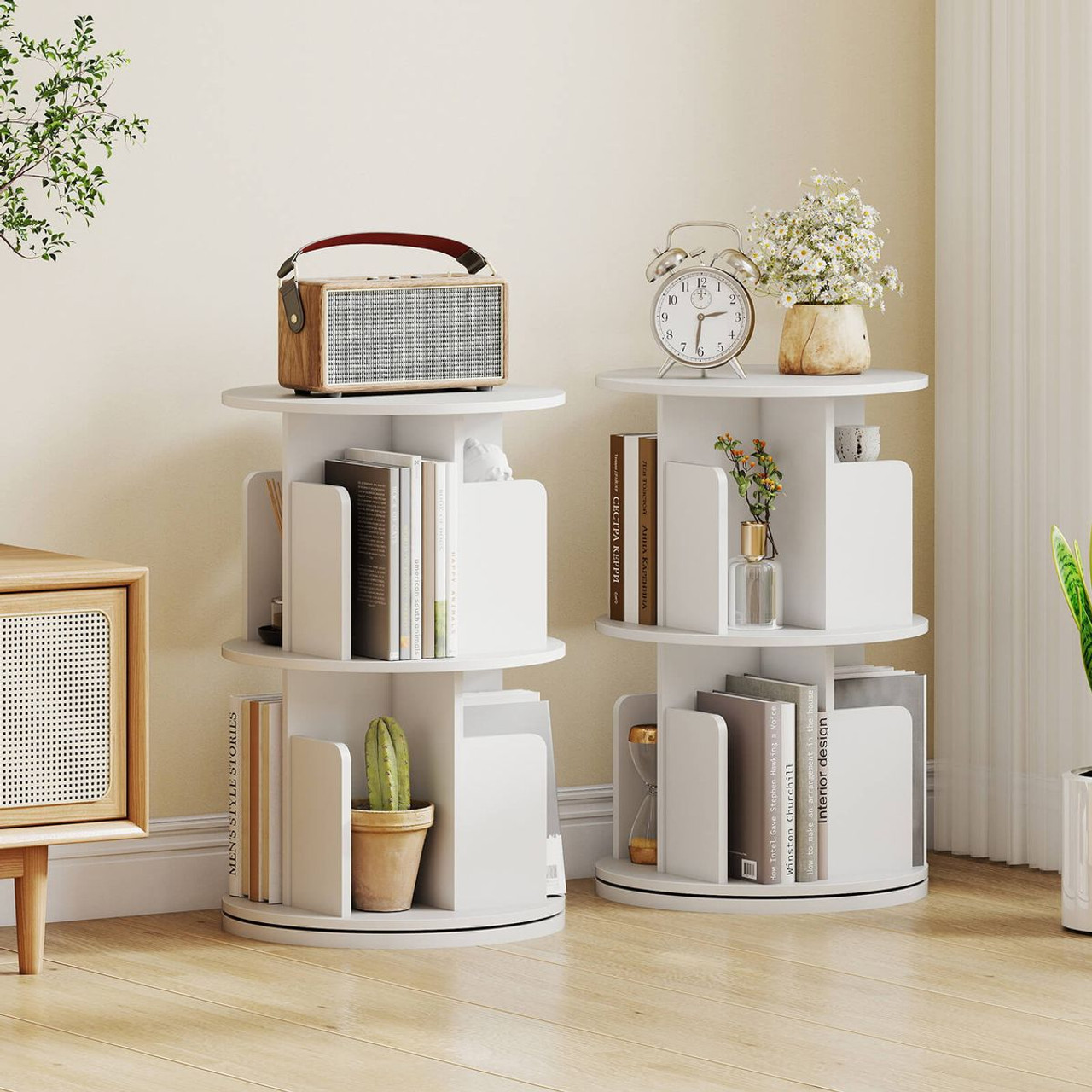 2-Tier Rotating Bookshelf with 360° Swivel product image