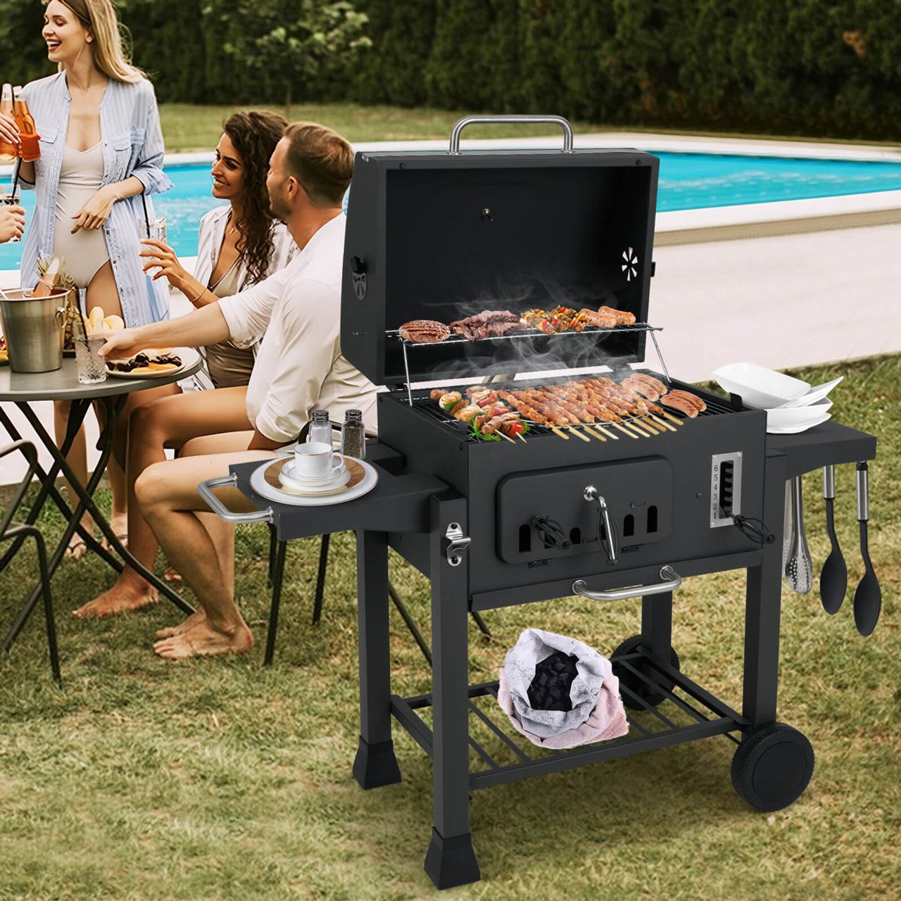 24-Inch Outdoor Barrel Charcoal Grill with 2 Folding Side Tables product image 24-Inch Outdoor Barrel Charcoal Grill with 2 Folding Side Tables product image
