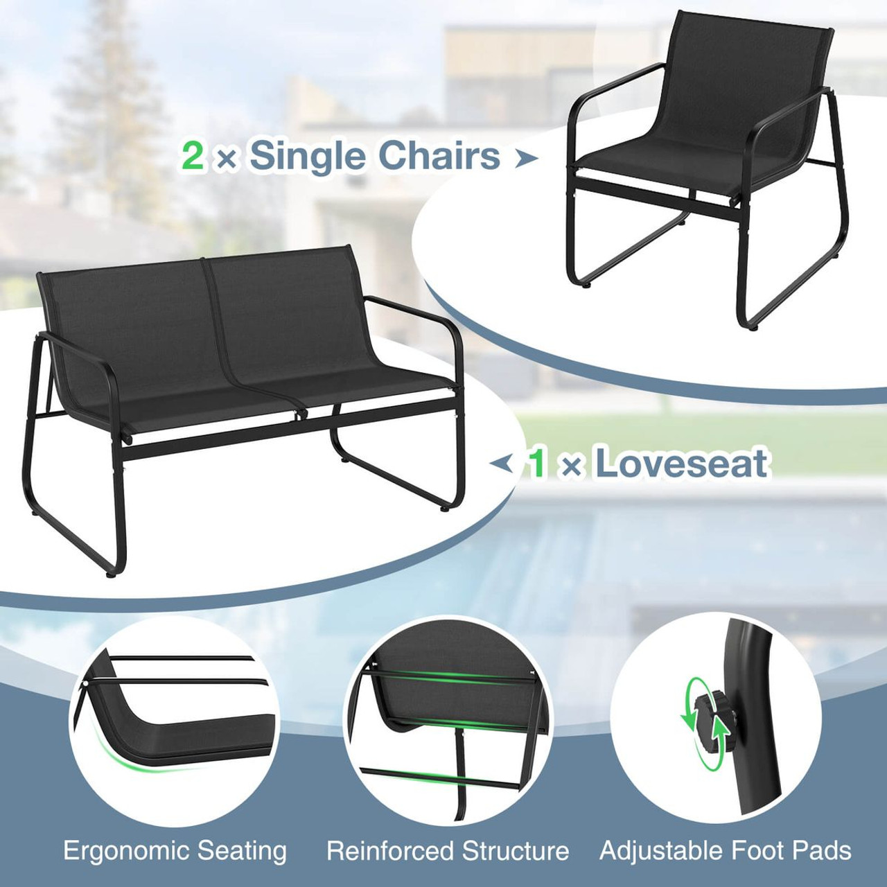 8-Piece Patio Furniture Set with Tempered Glass Top product image