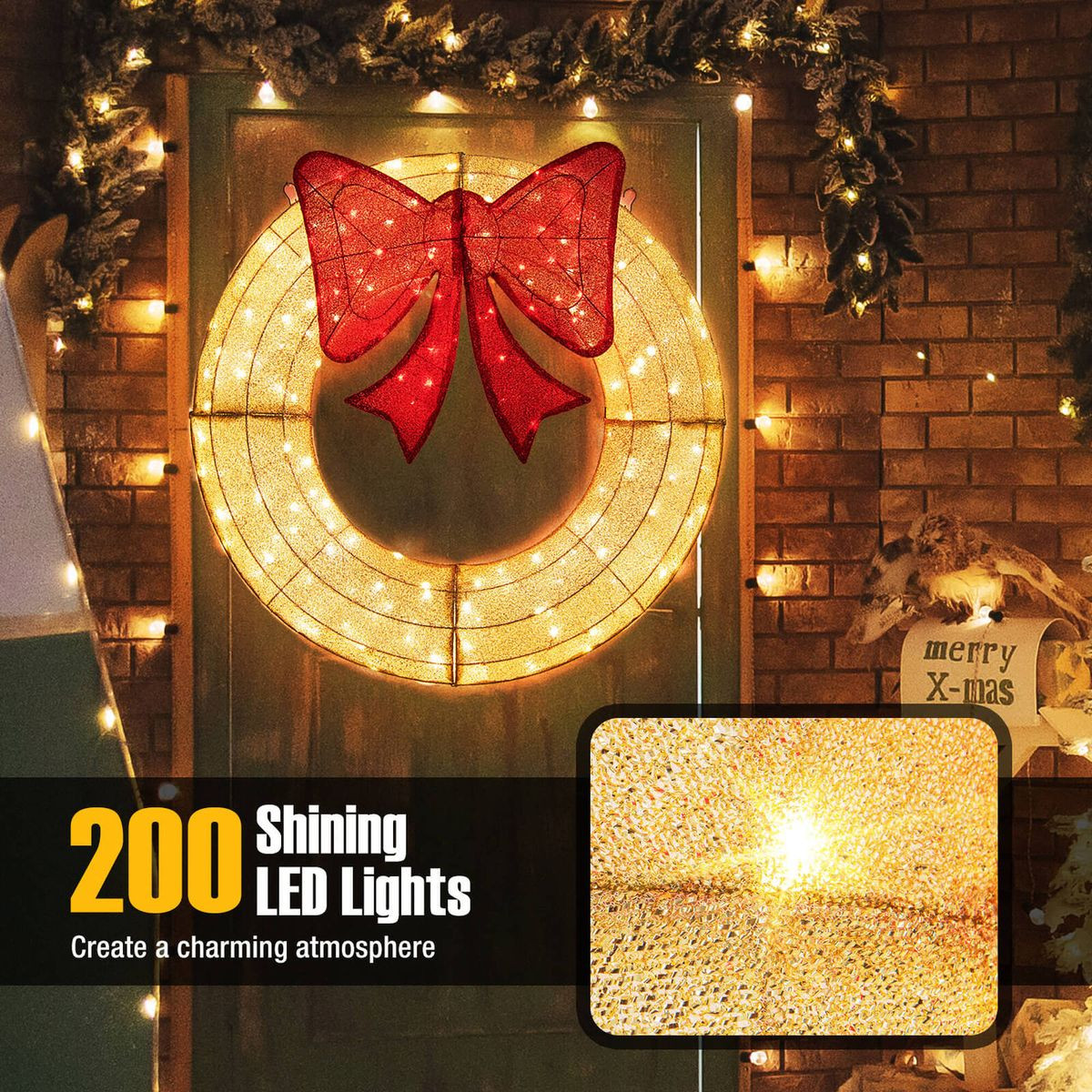 48" Pre-Lit Christmas Wreath with 200 LED Lights product image