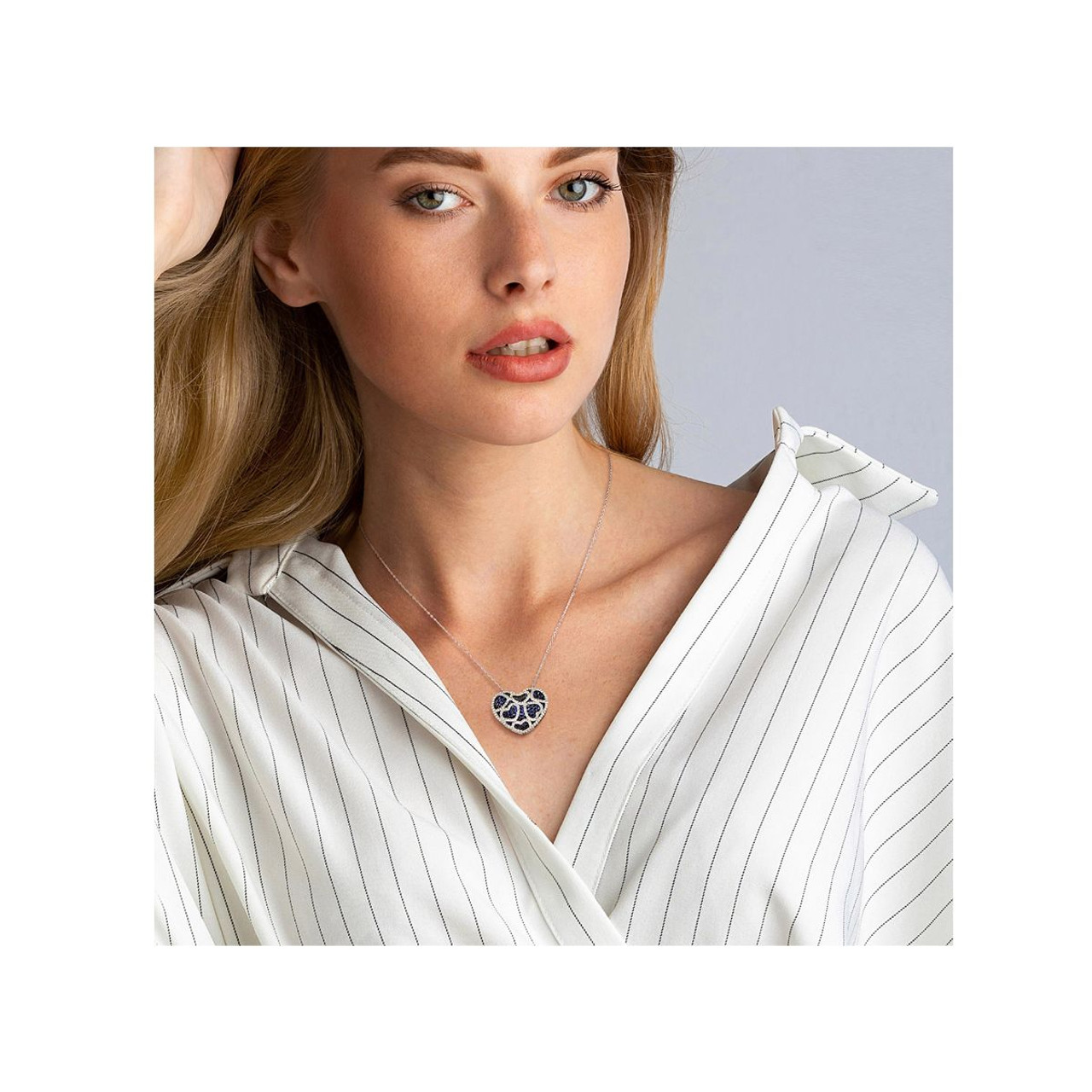 4.00 Carat (ctw) Lab-Created Blue and White Sapphire Heart Necklace product image