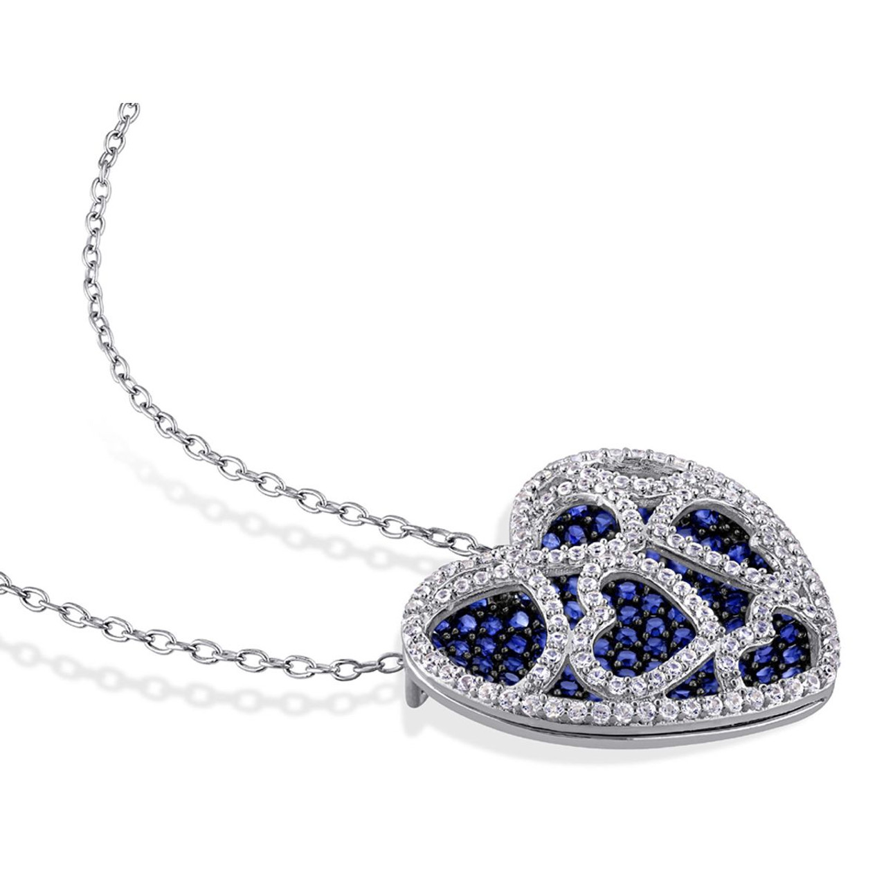 4.00 Carat (ctw) Lab-Created Blue and White Sapphire Heart Necklace product image