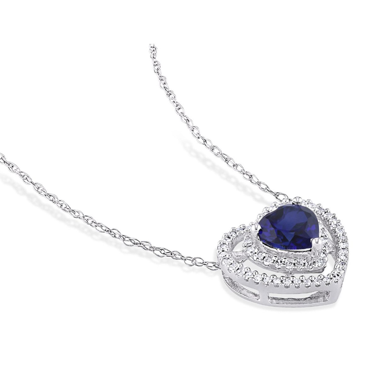 4/5 Carat (ctw) Lab-Created Blue Sapphire Halo Heart Pendant Necklace product image 4/5 Carat (ctw) Lab-Created Blue Sapphire Halo Heart Pendant Necklace product image