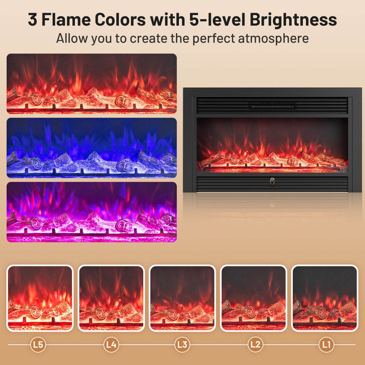 1500W Electric Fireplace Insert with Adjustable Thermostat product image