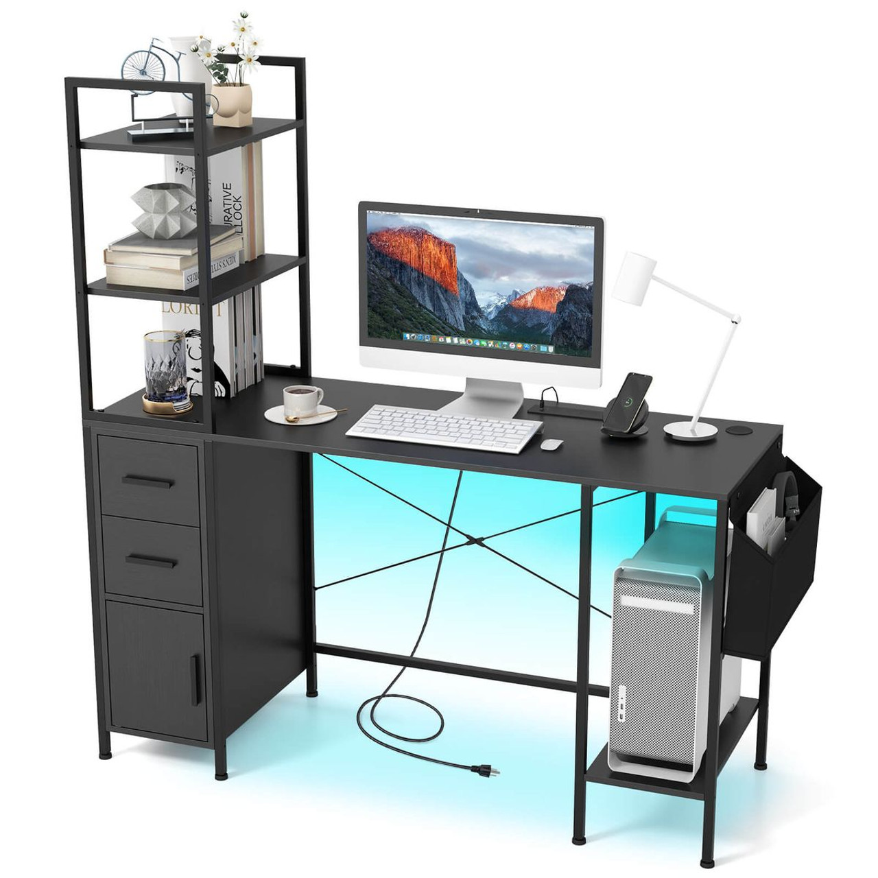 Modern Office Desk with LED Lights and Power Outlets product image