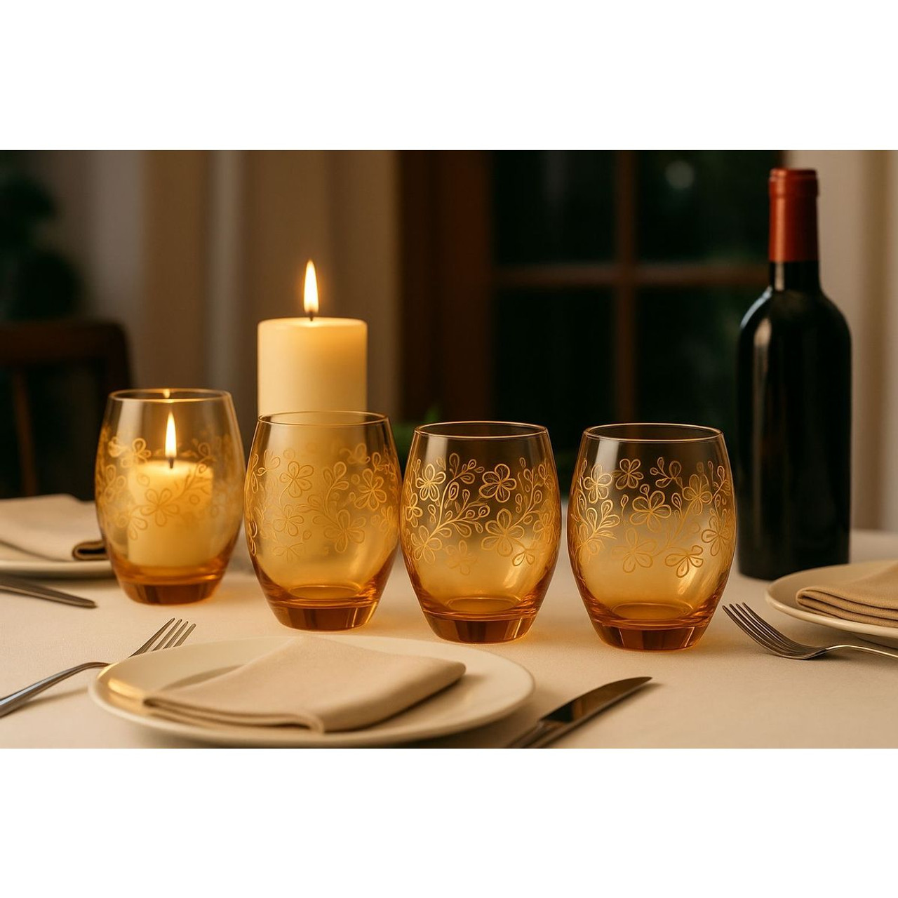 Epure Glassware Denali Rocks Amber Flower Print Glasses (Set of 4) product image Epure Glassware Denali Rocks Amber Flower Print Glasses (Set of 4) product image