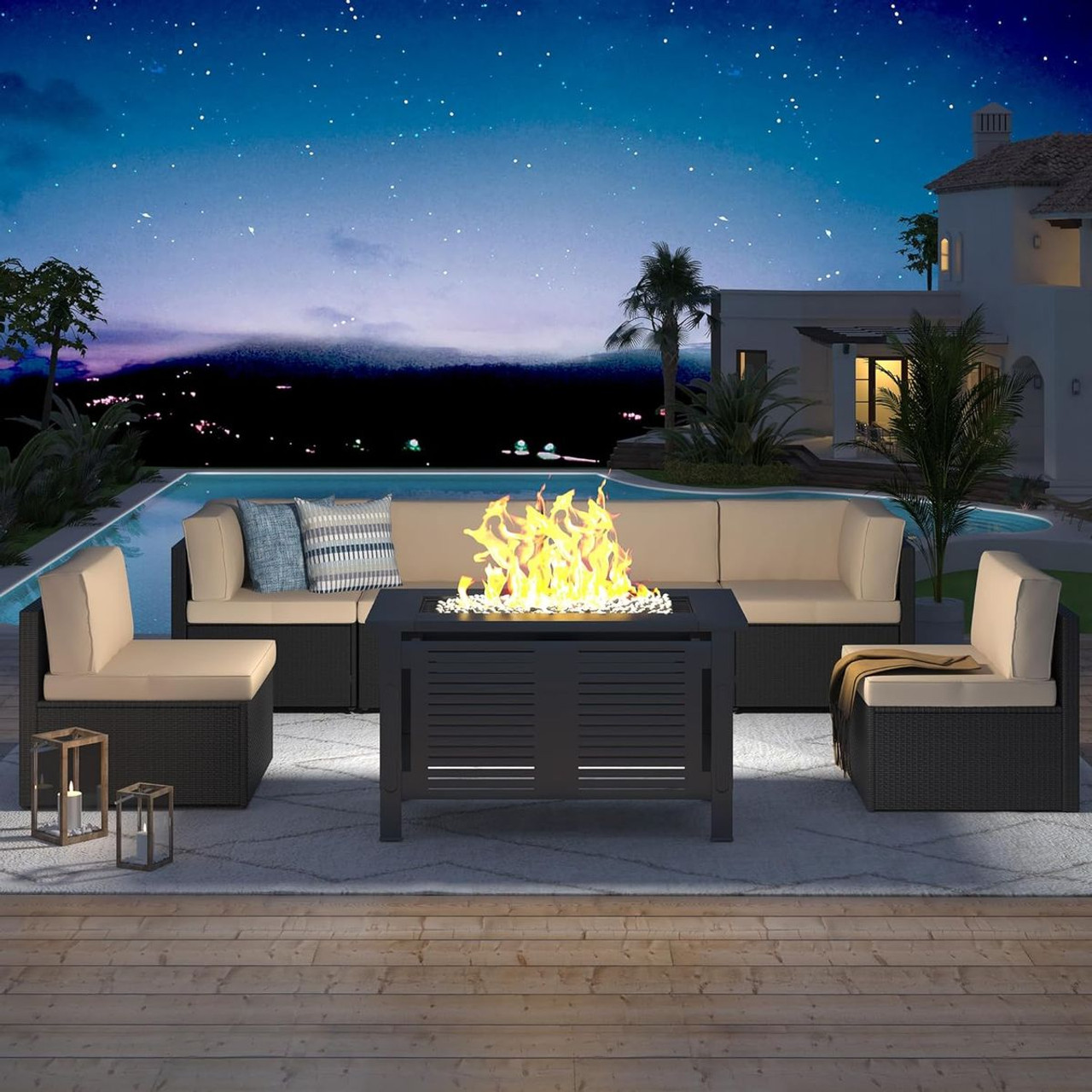 7 Piece Outdoor Patio Furniture Set with Fire Pit Table product image