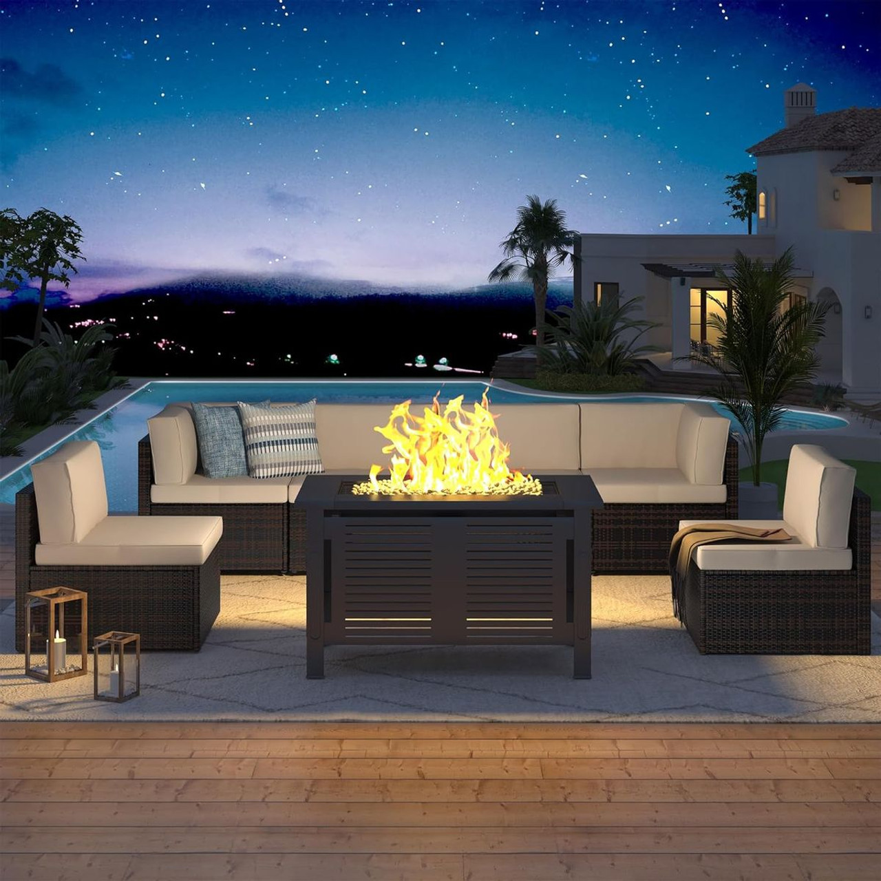 7 Piece Outdoor Patio Furniture Set with Fire Pit Table product image