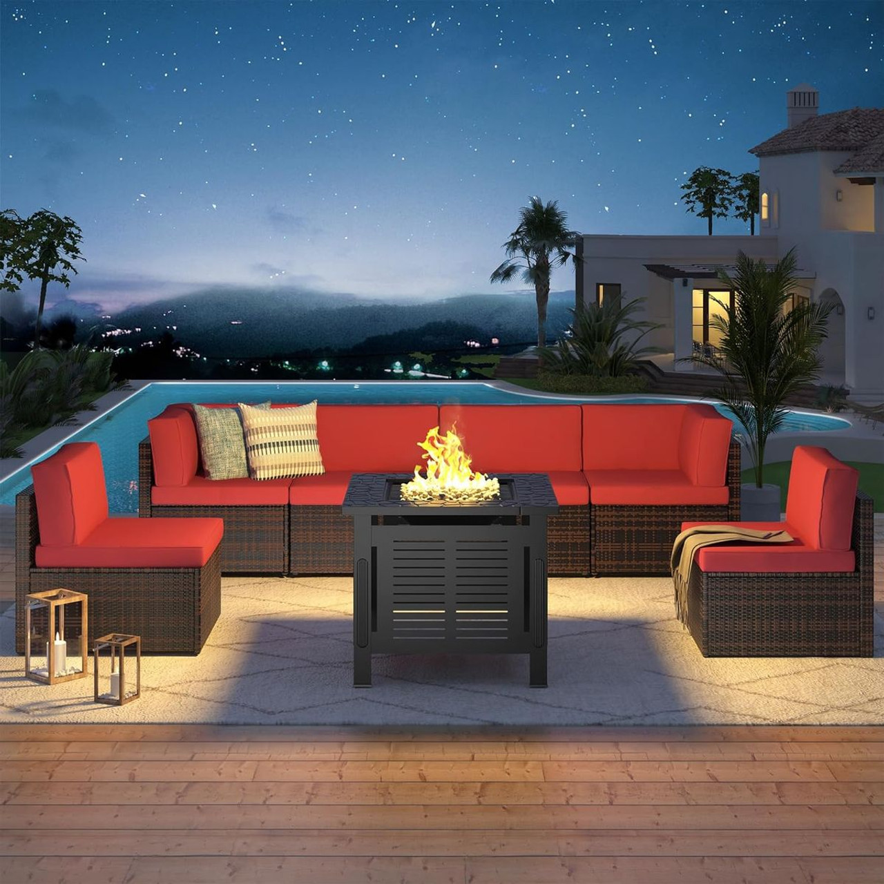 7 Piece Outdoor Patio Furniture Set with Fire Pit Table product image
