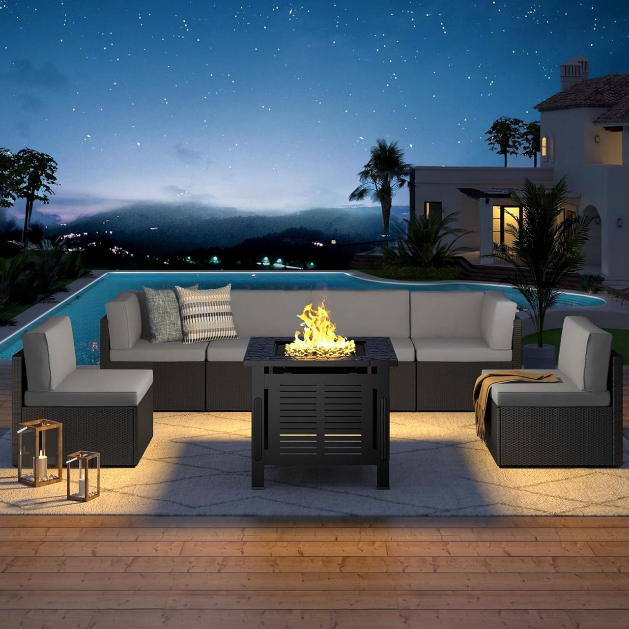 7 Piece Outdoor Patio Furniture Set with Fire Pit Table product image