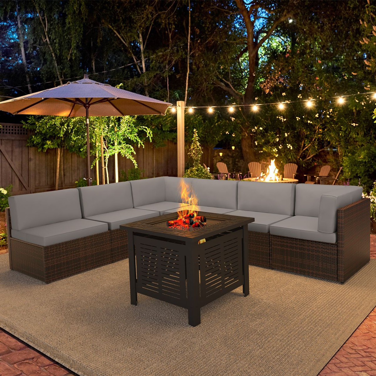 7 Piece Outdoor Patio Furniture Set with Fire Pit Table product image