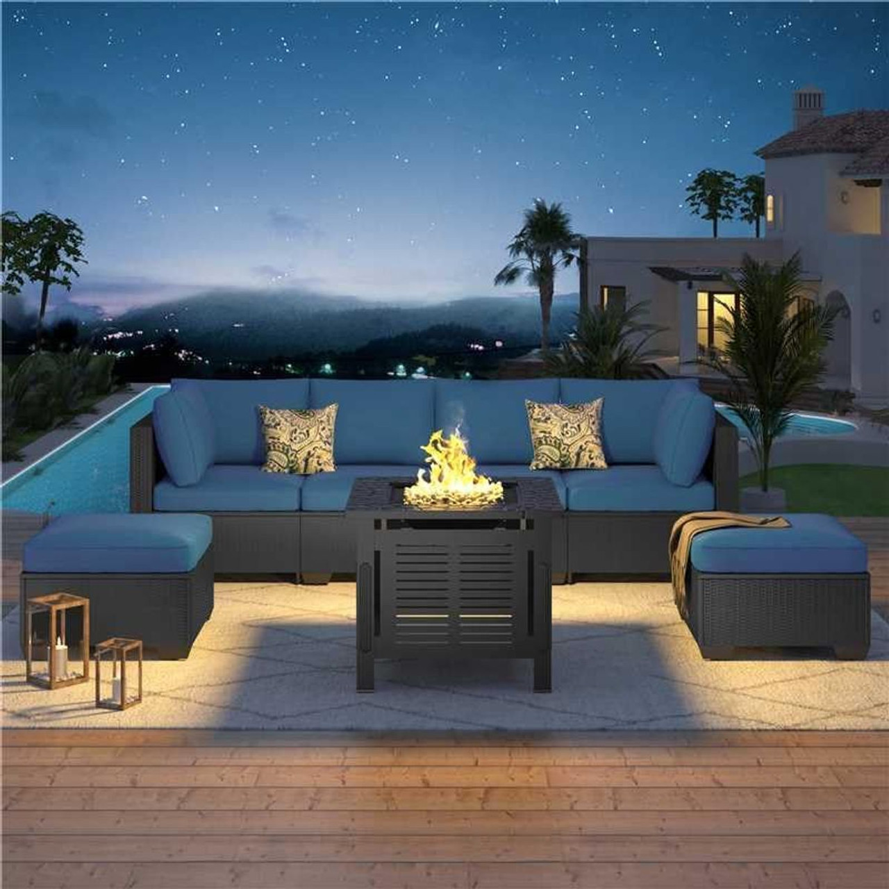 7 Piece Outdoor Patio Furniture Set with Fire Pit Table product image