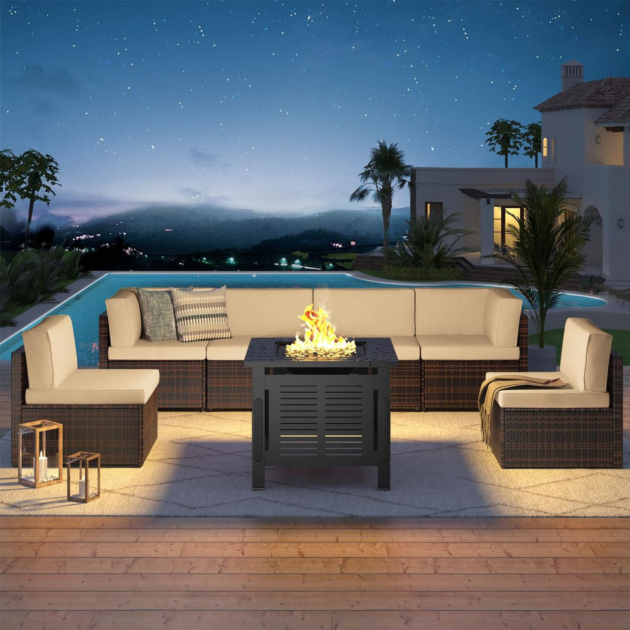 7 Piece Outdoor Patio Furniture Set with Fire Pit Table product image