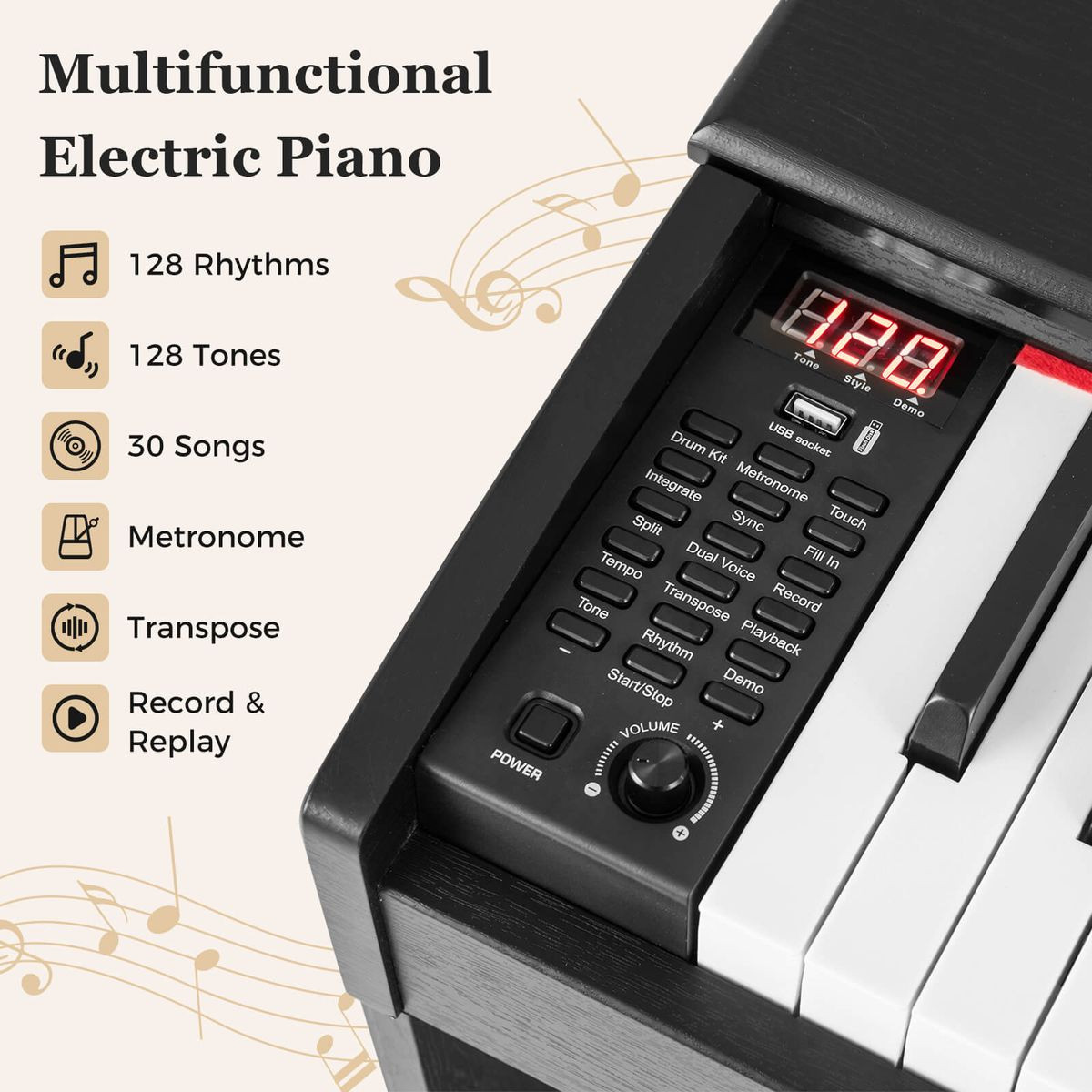 88-Key Hammer Action Weighted Electric Piano with Dual Speakers product image