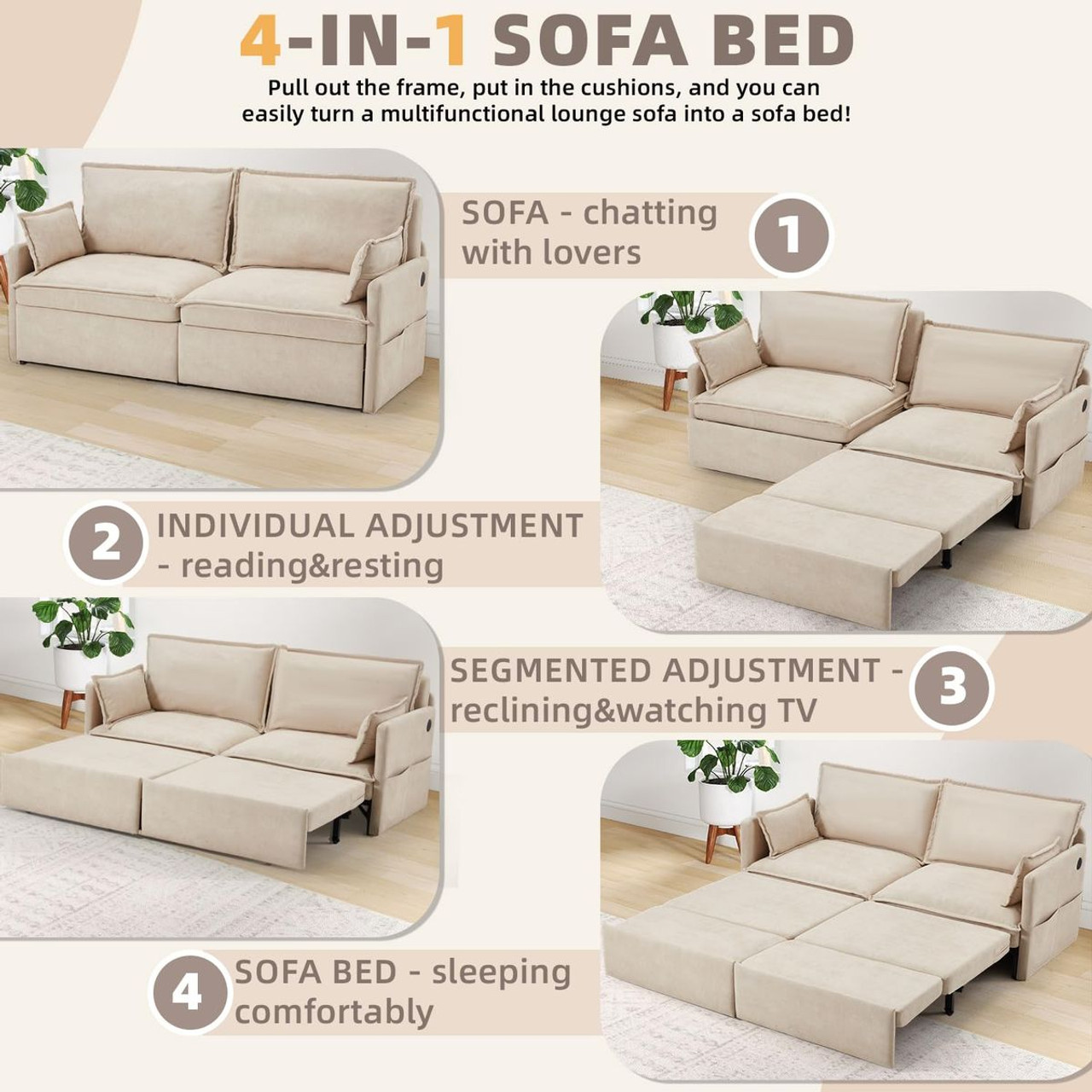 72" Pull Out Sofa Bed with USB Ports and Side Pockets product image 72" Pull Out Sofa Bed with USB Ports and Side Pockets product image