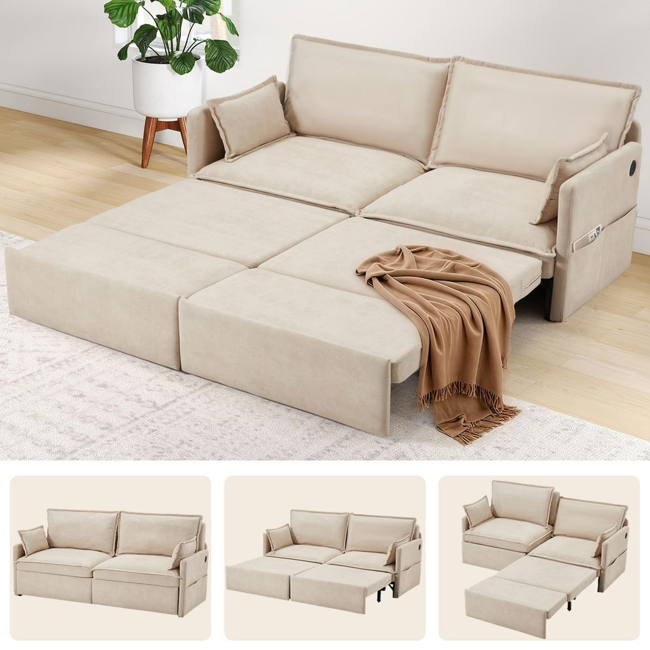 72" Pull Out Sofa Bed with USB Ports and Side Pockets product image 72" Pull Out Sofa Bed with USB Ports and Side Pockets product image