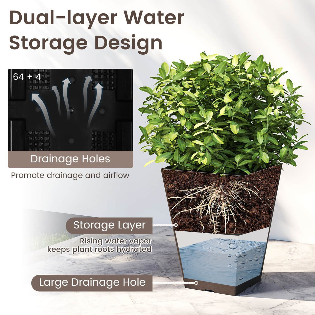 Square Taper Planter with Removable Inner Bucket (Set of 2) product image