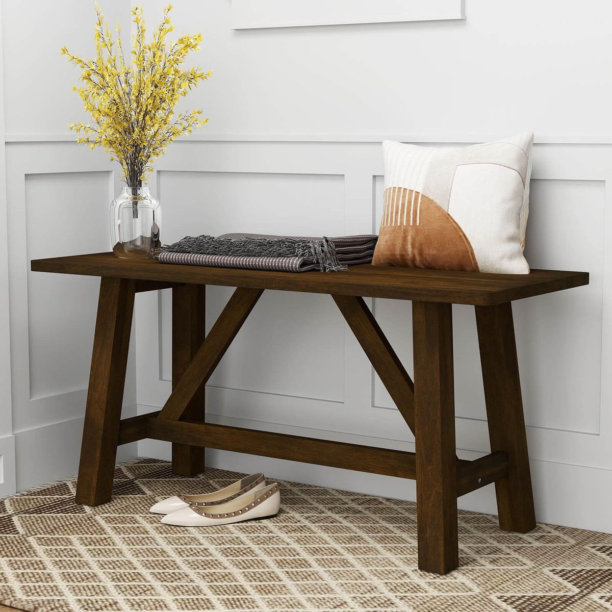 Wooden Dining Bench with Trapezoidal Support product image