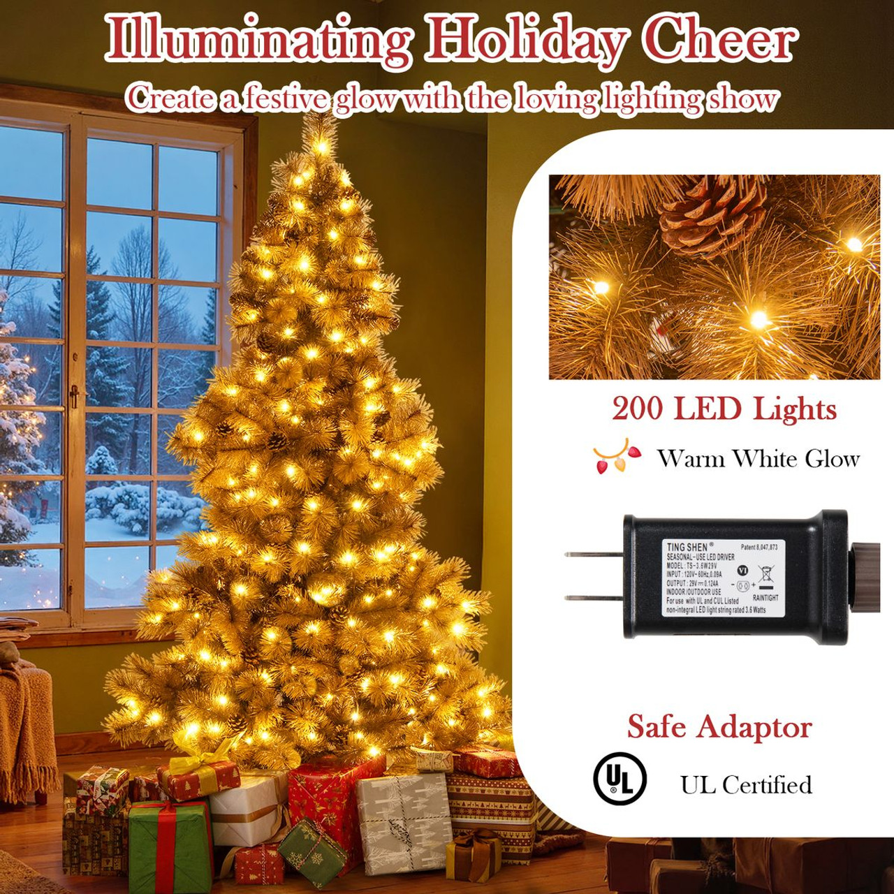 6FT Artificial Christmas Tree with 200 LED Lights product image