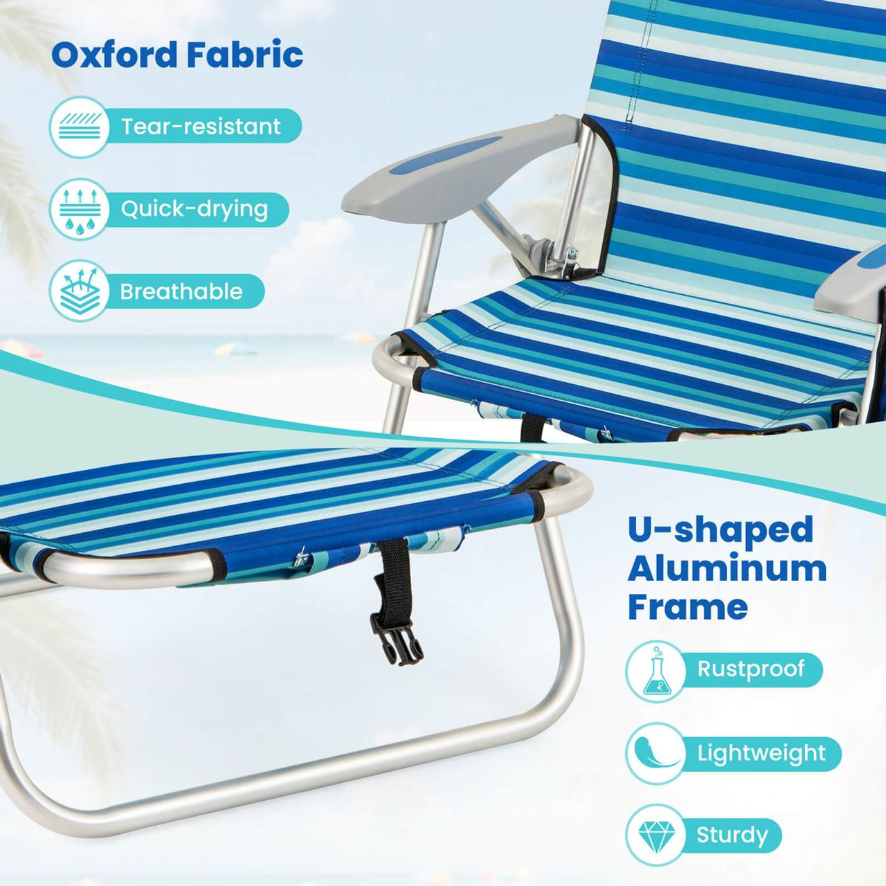 Folding Beach Chair with Adjustable Backrest and Storage Pockets product image