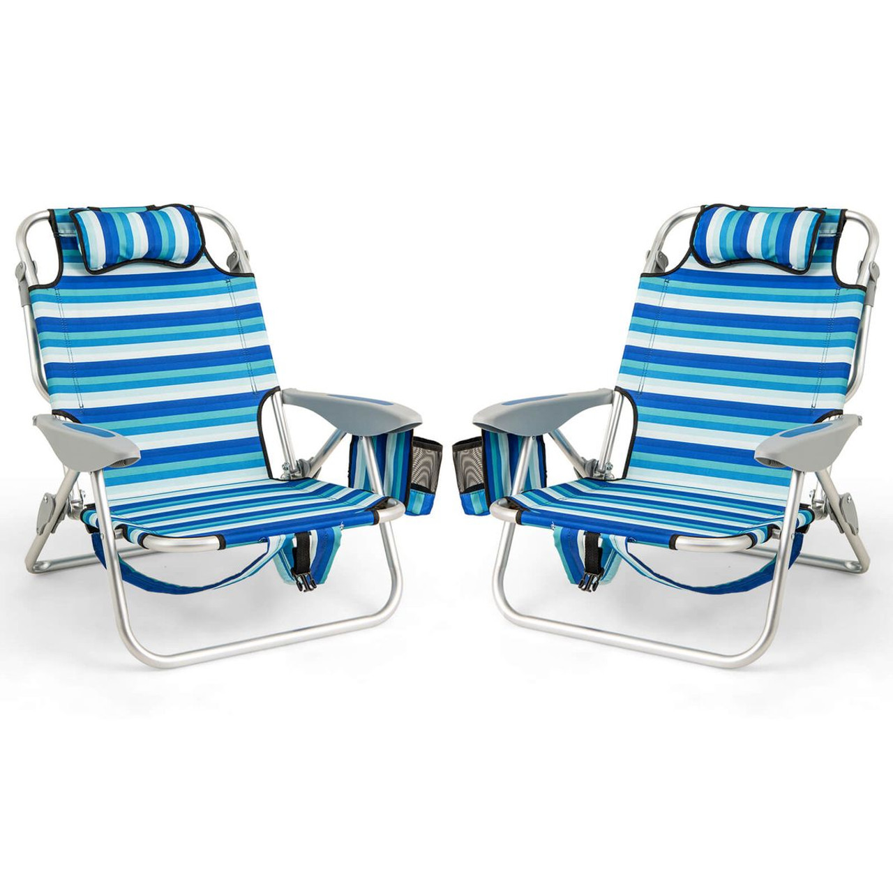 Folding Beach Chair with Adjustable Backrest and Storage Pockets product image