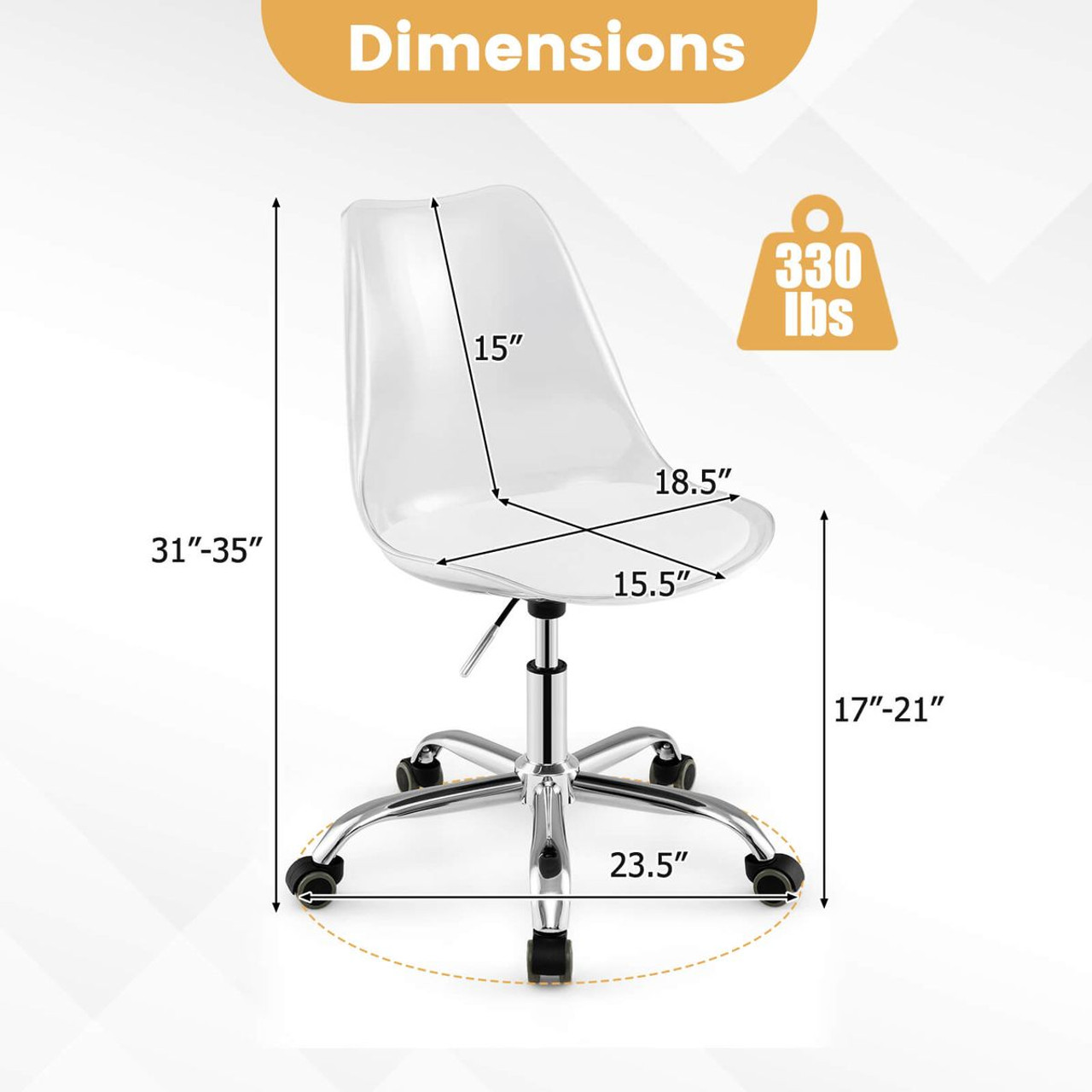 Clear Desk Chair with Swivel Seat and Adjustable Seat Height product image