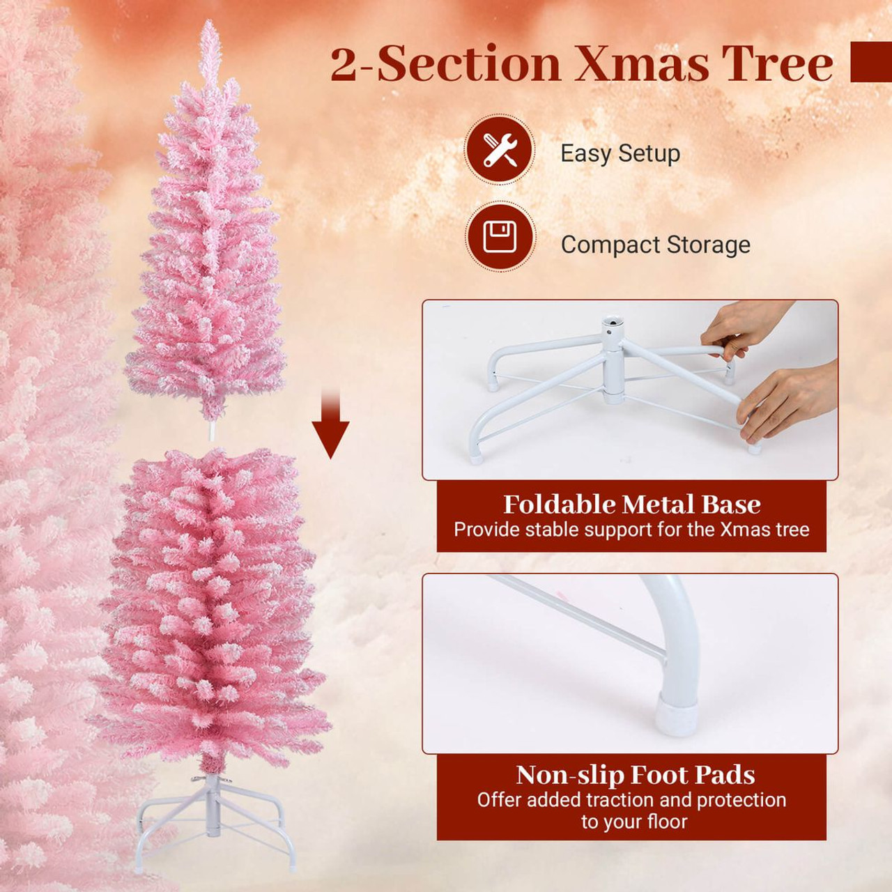 Artificial Pink Christmas Tree with Folding Metal Stand product image Artificial Pink Christmas Tree with Folding Metal Stand product image