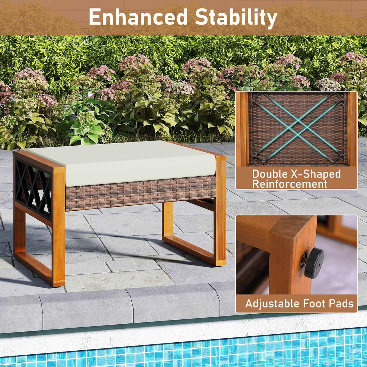 Outdoor PE Rattan Wicker Ottoman (2-Pack) product image