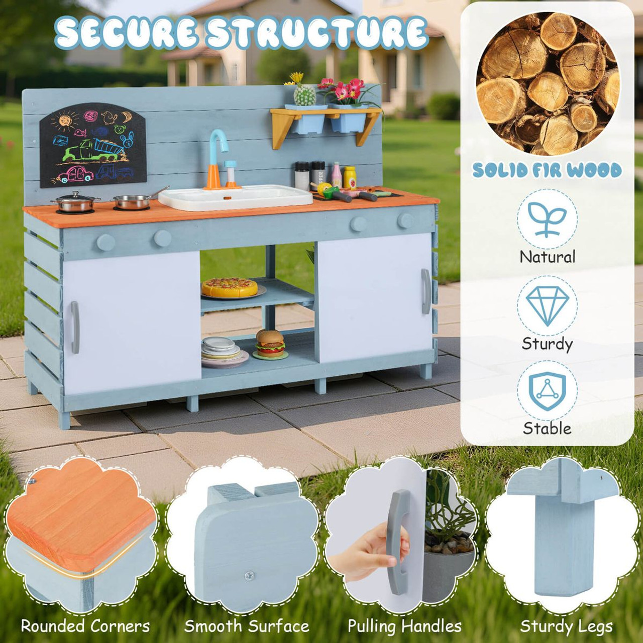 Kids Mud Wooden Kitchen Playset with Flowerpots  product image