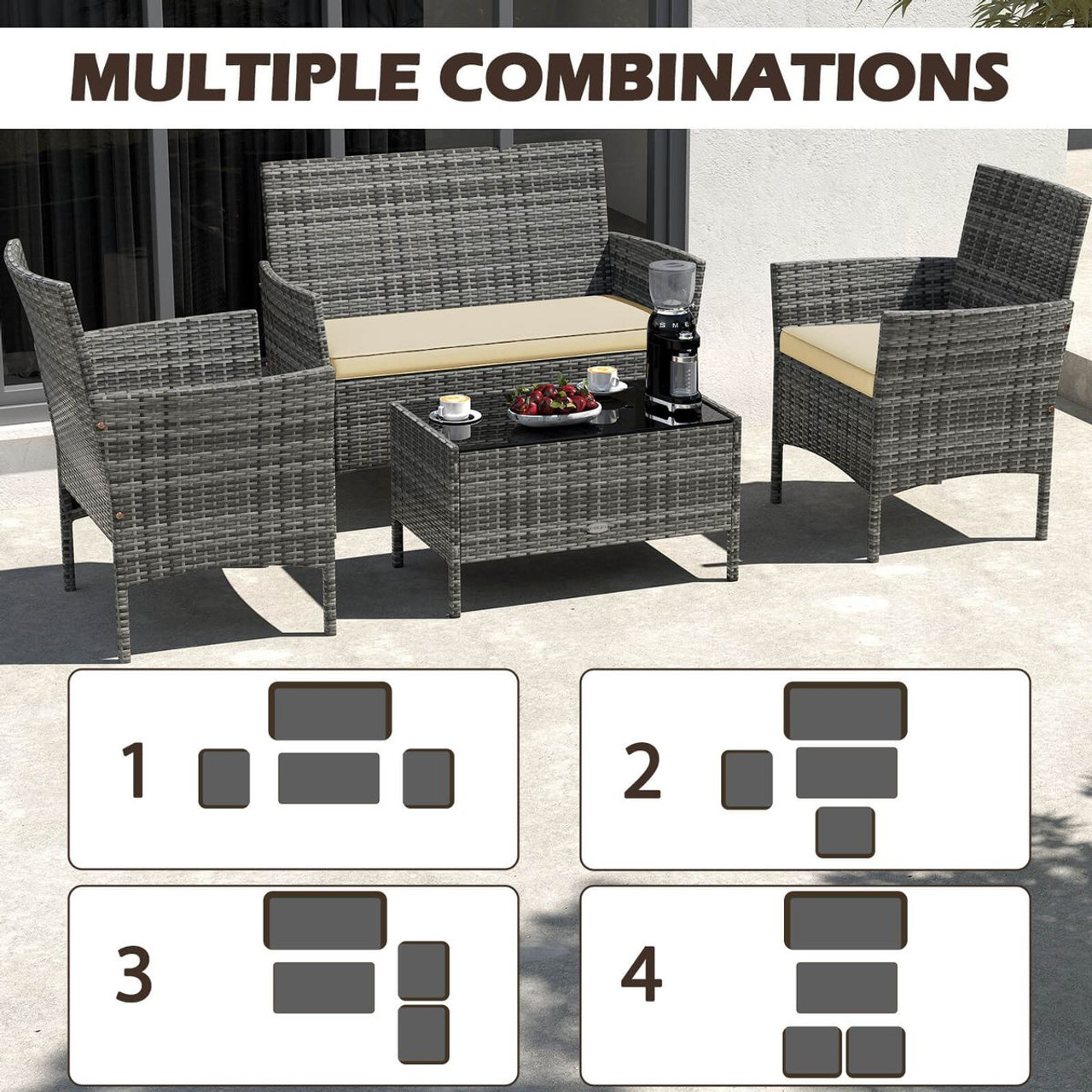 4-Piece Patio Furniture Set with Tempered Glass Coffee Table  product image