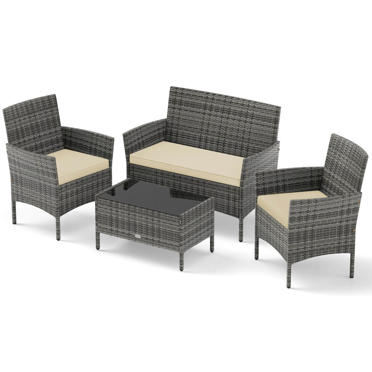 4-Piece Patio Furniture Set with Tempered Glass Coffee Table  product image