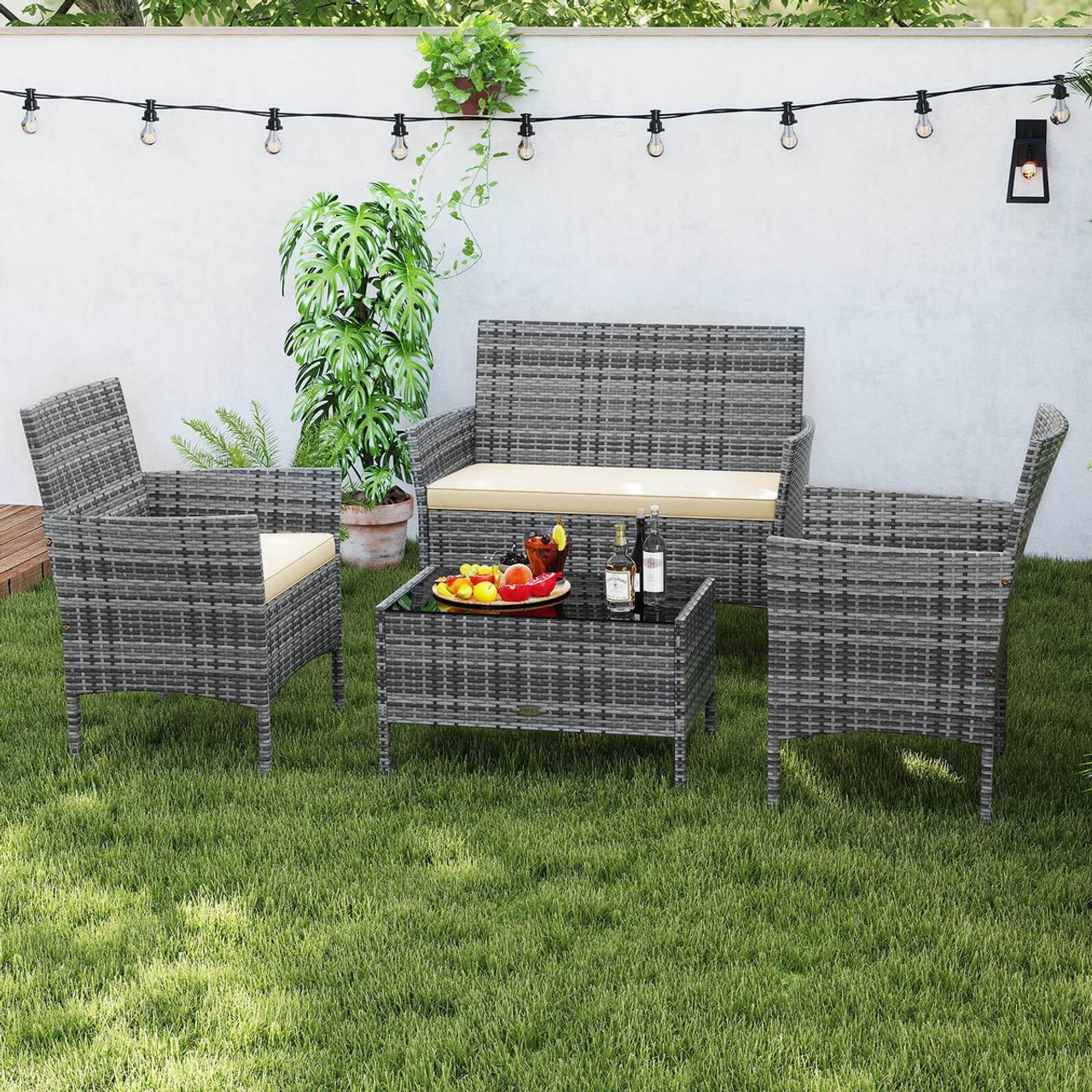 4-Piece Patio Furniture Set with Tempered Glass Coffee Table  product image