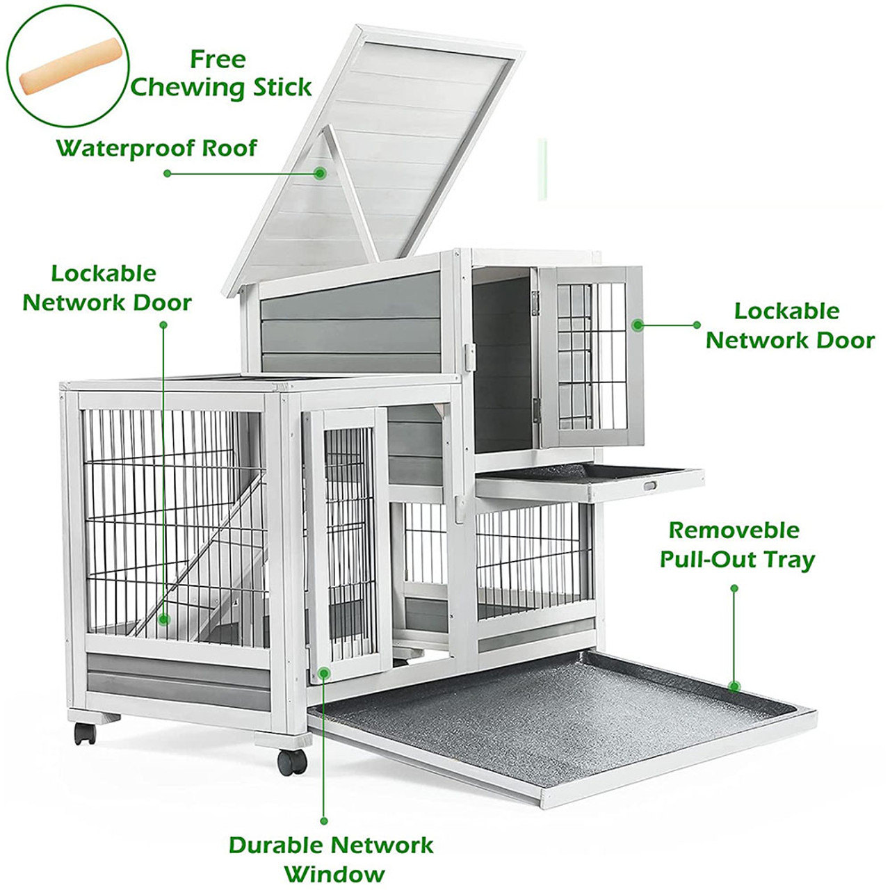 Gray and White Rolling Indoor/Outdoor Rabbit Hutch product image