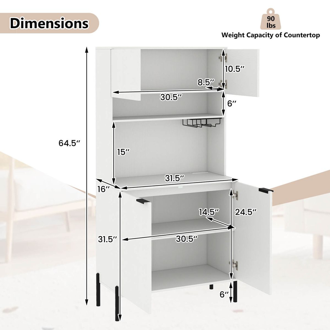 64.5” Kitchen Pantry Cabinet with Charging Station product image 64.5” Kitchen Pantry Cabinet with Charging Station product image