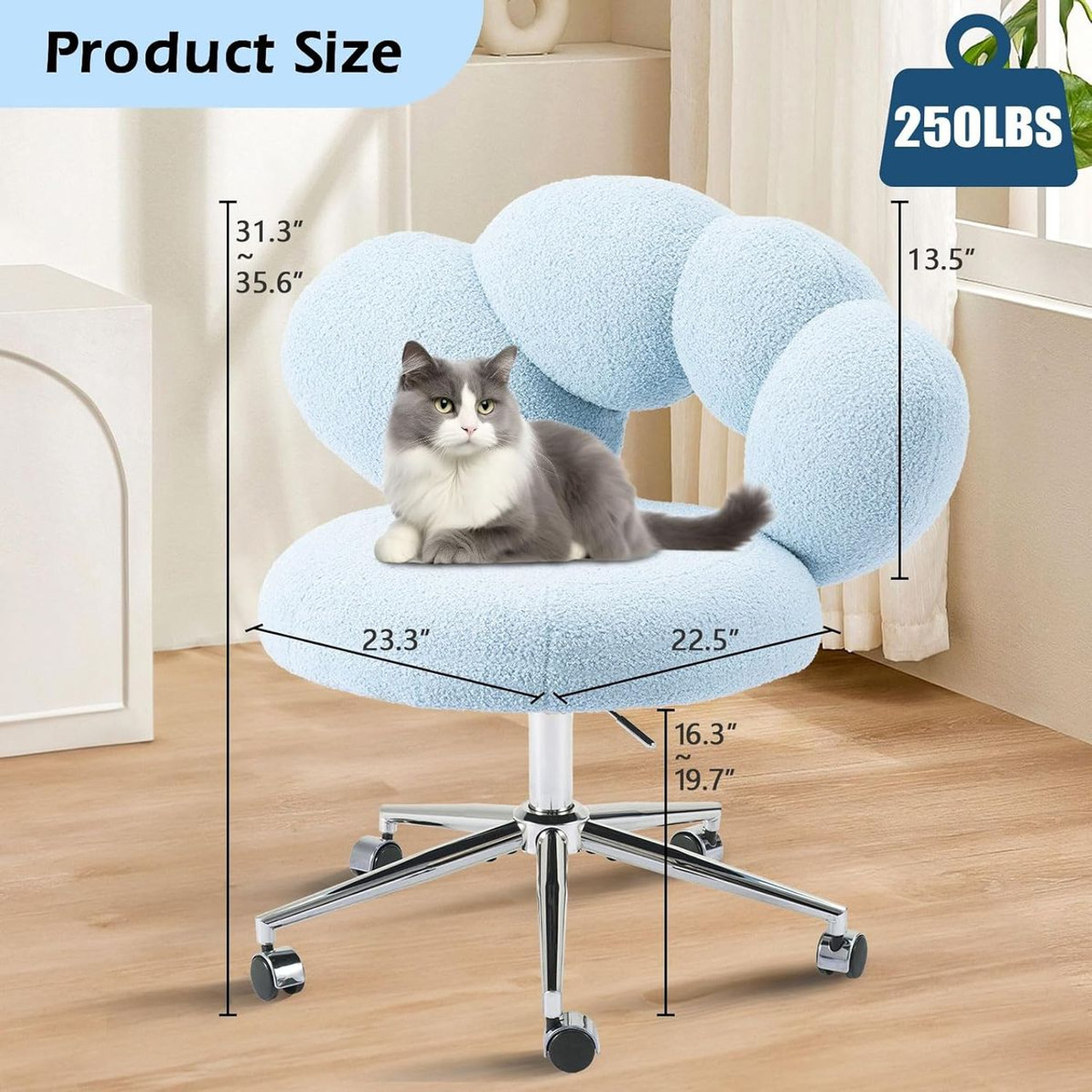 Vanity Chair with Wheels and Adjustable Height product image
