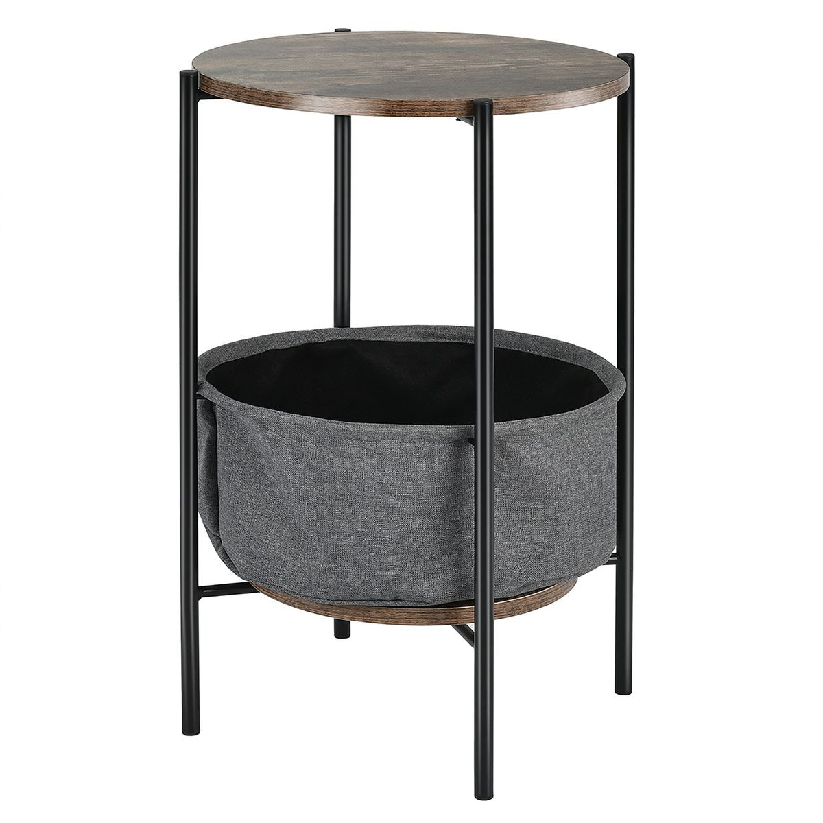Industrial Round End Table with Storage Basket product image