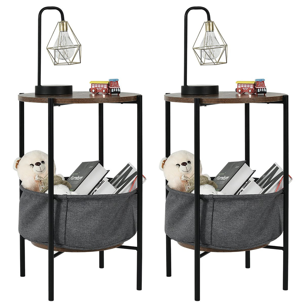 Industrial Round End Table with Storage Basket product image